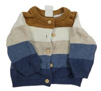 Modro-smetanovo-hnědý pruhovaný propínací svetr H&M