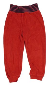 Červené sametové tepláky s pruhovaným pasem 