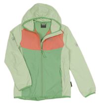 Zeleno-lososová sportovní funkční šusťáková bunda s kapucí Jack Wolfskin