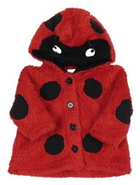 Červeno-černá chlupatá puntíkatá mikina s kapucí - beruška Next