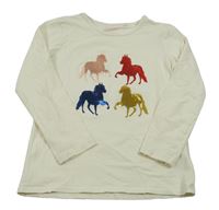 Smetanové triko s barevnými koníky z flitrů Tchibo