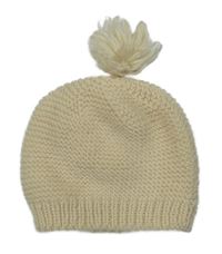 Smetanová pletená čepice s bambulí 