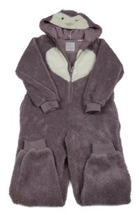 Fialová chlupatá třpytivá kombinéza s kapucí Fatface