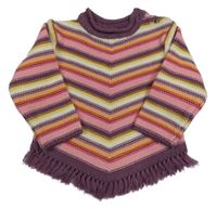 Barevný pruhovaný svetr s třásněmi