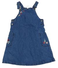 Modré laclové riflové šaty s výšivkami květů Topolino