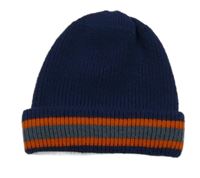 Tmavomodrá pletená čepice s šedým pruhem 