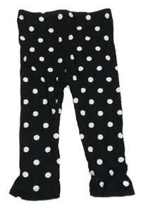 Černé žebrované puntíkaté legíny 