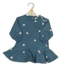 Nové - modré puntíkaté teplákové šaty s volánkem 