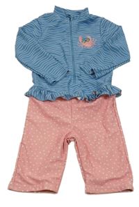 Modro-růžový pruhovaný/puntíkatý UV overal 