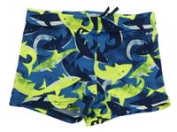 Tmavomodro-neonové nohavičkové plavky se žraloky Nabaiji