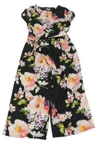 Černo-barevný květovaný lehký kalhotový overal s páskem Next