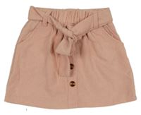 Světlerůžová žebrovaná sametová sukně s páskem 