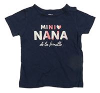 Tmavomodré tričko s nápisem 