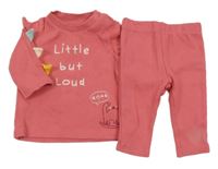 2 set - růžové žebrované triko s nápisem a dinem + legíny F&F