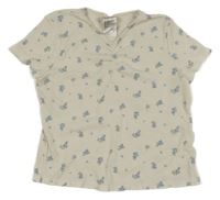 Smetanové žebrované tričko s květinami H&M