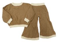 2 set - hnědo-smetanový svetr + flare pletené kalhoty shein