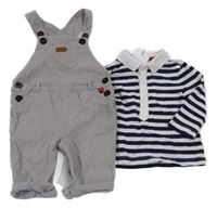 Nové - 2 set - bílo-modré pruhované polo triko + šedé laclové manšestráky John Lewis