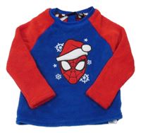 Modro-červené chlupaté pyžamové triko se Spidermanem 