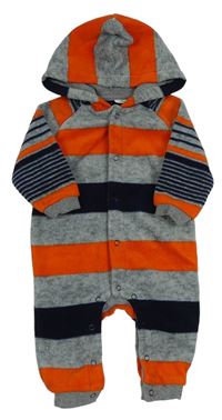 Šedo-oranžovo-černá pruhovaná fleecová kombinéza s kapucí Next