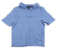 Modré žebrované crop tričko s límečkem New Look