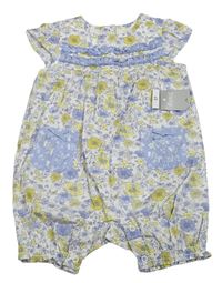 Bílo-modro-žlutý květovaný kraťasový overal s květy Matalan