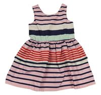 Růžovo-tmavomodro-bílo-červené pruhované šaty H&M