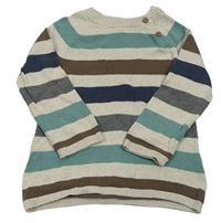 Bílo-zeleno-tmavomodro-hnědý pruhovaný svetr H&M