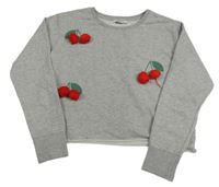 Šedá crop mikina s 3D třešněmi Primark