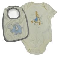 2set - Bílé body s králíčkem + bílý bryndák se slonem 
