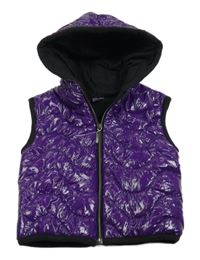 Fialová lesklá šusťáková zateplená vesta s kapucí 