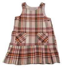 Růžovo-smetanovo-hnědé kostkované laclové vlněné šaty Matalan