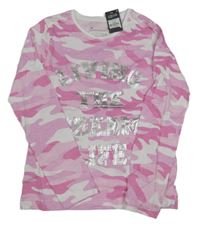 Nové - Růžovo-bílé army triko s nápisem Primark