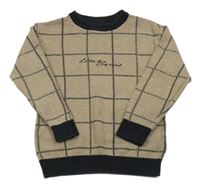 Hnědo-černý kostkovaný svetr s nápisem Next