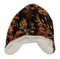 Černo-oranžová zateplená čepice s listy 