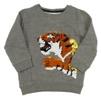 Šedá mikina s tygrem z flitrů Topolino