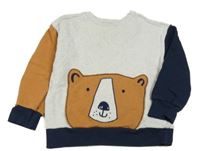 Světlešedo-tmavomodro-hnědá mikina s medvědem Mothercare