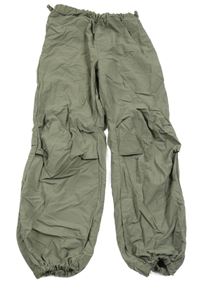 Khaki šusťákové cuff kalhoty 