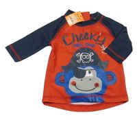 Nové - Červeno-tmavomodré UV triko s opicí George