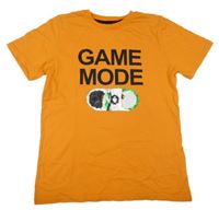 Oranžové tričko s nápisem a obrázkem z flitrů H&M