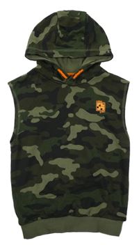 Khaki-černá army tepláková vesta s potiskem a kapucí F&F