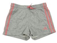 Šedo-růžové teplákové kraťasy s pruhy Adidas