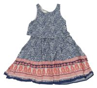 Modro-bílo-růžové vzorované šaty C&A