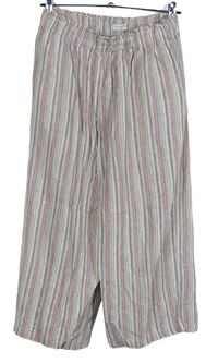 Dámské barevné proužkované culottes lněné kalhoty 