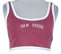 Dámský vínovo-bílý crop top s nápisem Bershka 