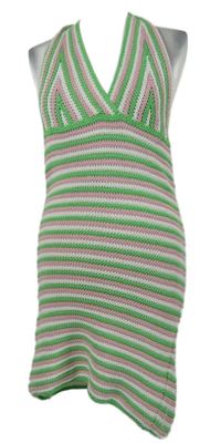 Nové - Dámské zeleno-růžovo-bílé pruhované pletené šaty Primark 