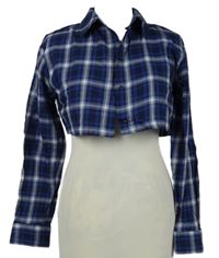 Dámská tmavomodrá kostkovaná crop halenka H&M