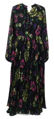 Dámské černé květované šifonové plisované dlouhé šaty TU 