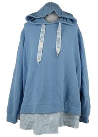 Dámská světlemodrá žebrovaná mikina s halenkovou vsadkou a kapucí 
