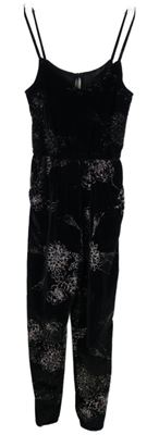 Dámský černý květovaný sametový kalhotový overal Topshop 