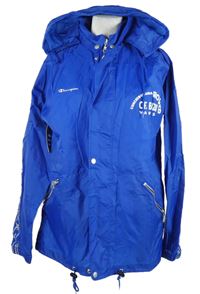 Nové - Pánská safírová šusťáková sportovní bunda s nápisy a kapucí 